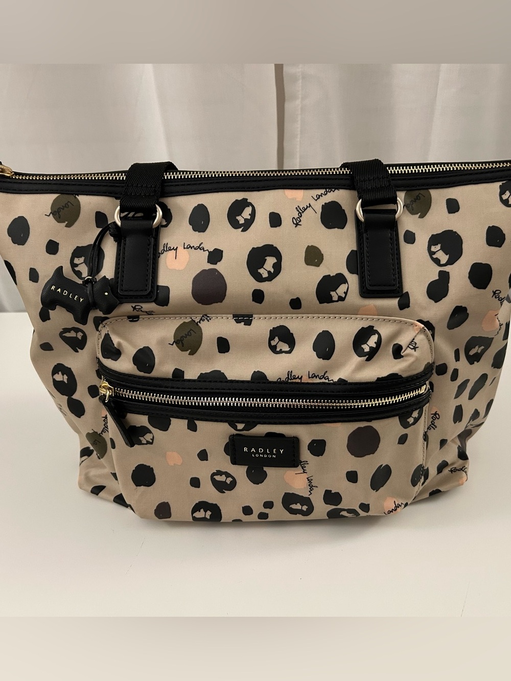 RADLEY LONDON Beige Leopard Spotted Print Computer Tote Bag
